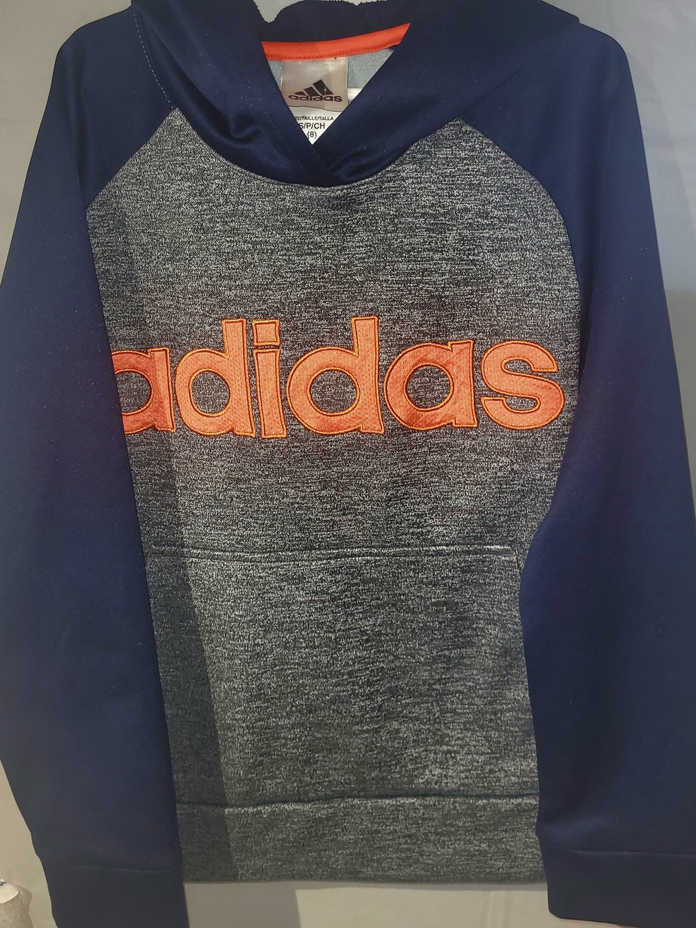 adidas Kids' Navy & Gray Hoodie with Orange Logo